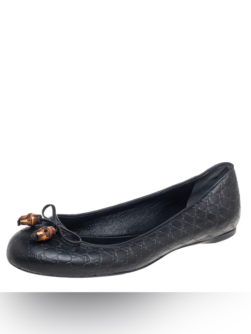 Gucci Black Guccissima Leather Bamboo Bow Tassel Ballet Flats Size 38